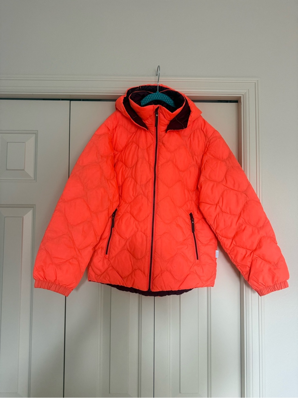 Reima Kids Neon Orange Quilted Hooded Jacket Size 10 / 140
